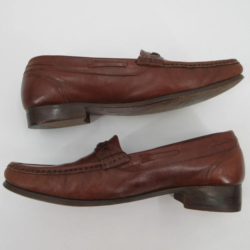 Hanover Mens 11D Brown Leather Whipstitch Moc Toe Slip On Loafer Dress Shoes